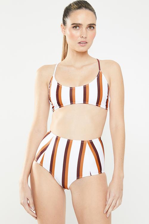 Stripe high waisted bikini brief - multi
