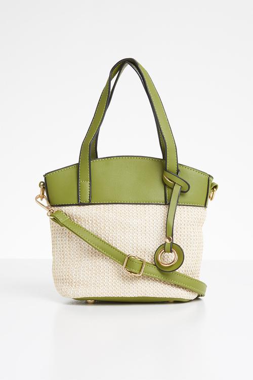 Two-tone woven shoulder bag - beige & green 