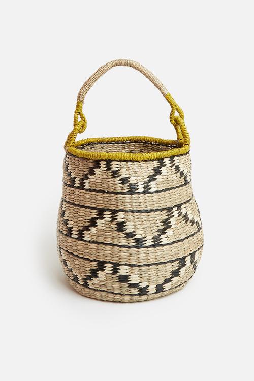 Ethnic basket with yellow handles - natural & black