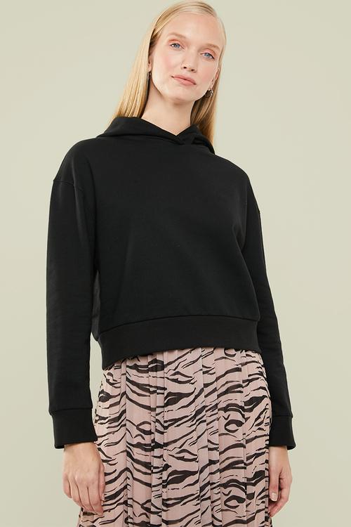 Boxy crop hoodie - black