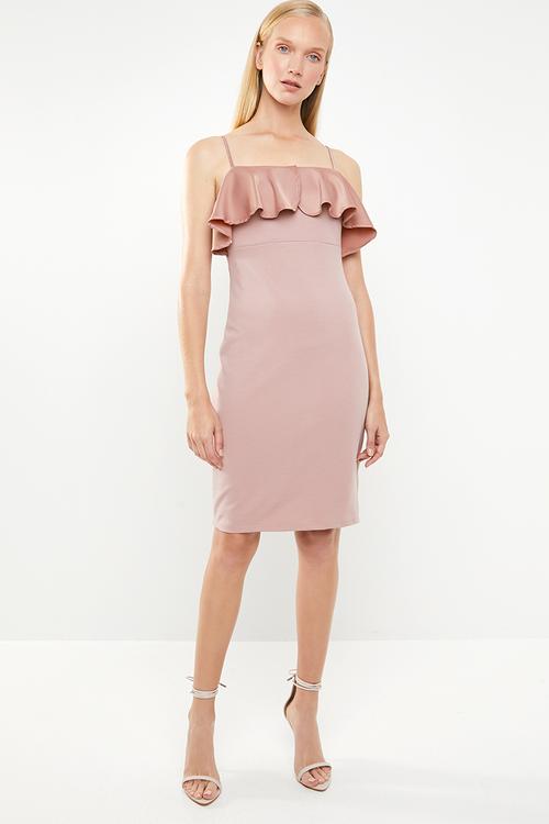 Structured ruffle dress - pink