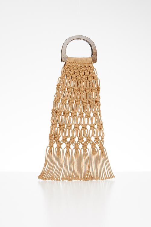 Net bag with wooden handle - beige