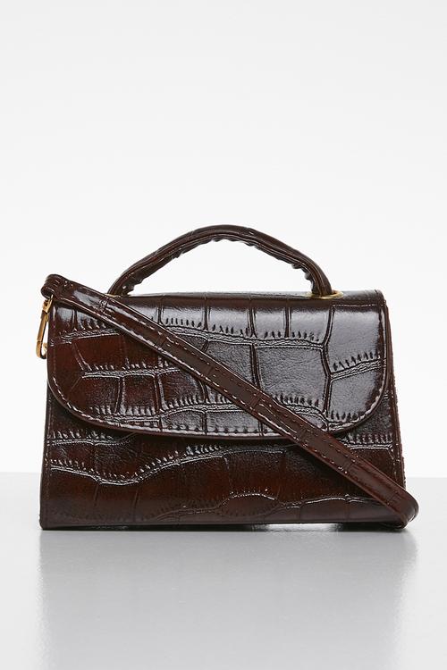 Croc like leather handbag - brown