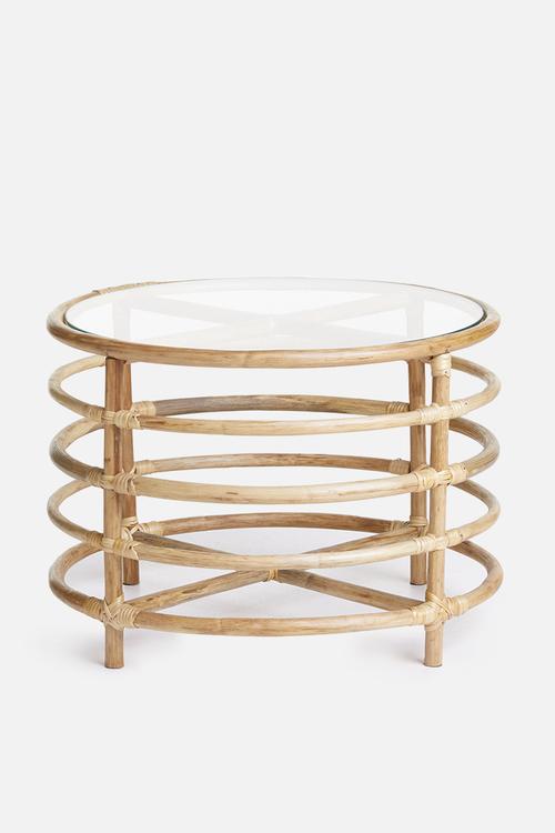 Bamboo table with glass top - brown 