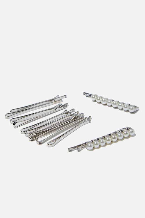 Betty pearl hair pins - silver