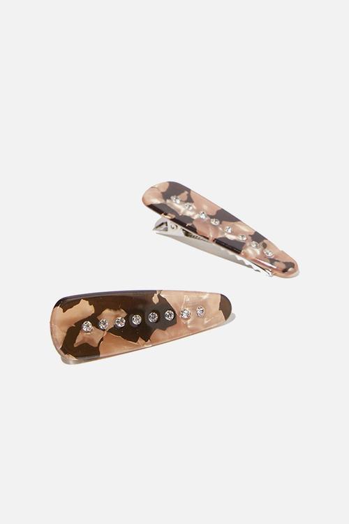 Chania embellished resin hair clips - brown