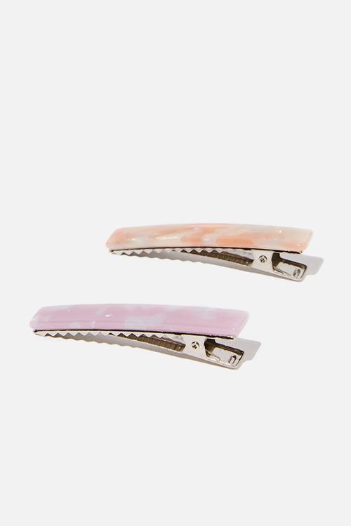 2 pack hard hair barette set - pink & orange