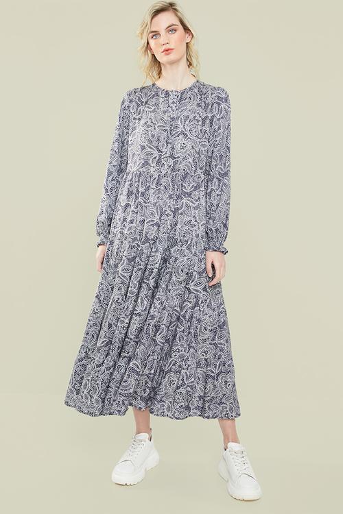Babydoll tiered dress - blue & neutral