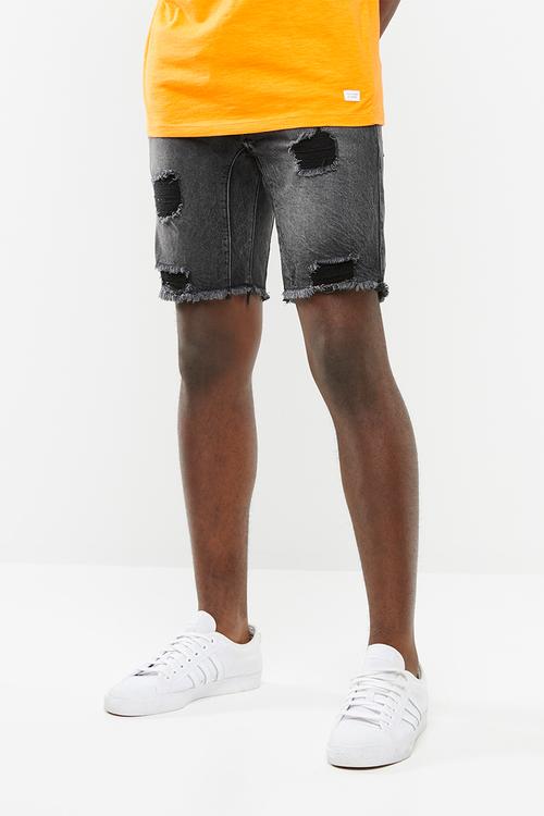Customised ripped denim shorts - black
