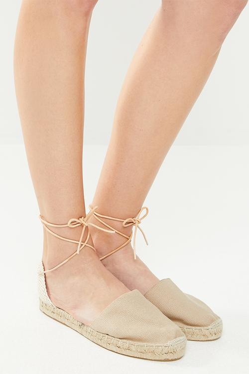 Classic espadrille w leather cord - camel
