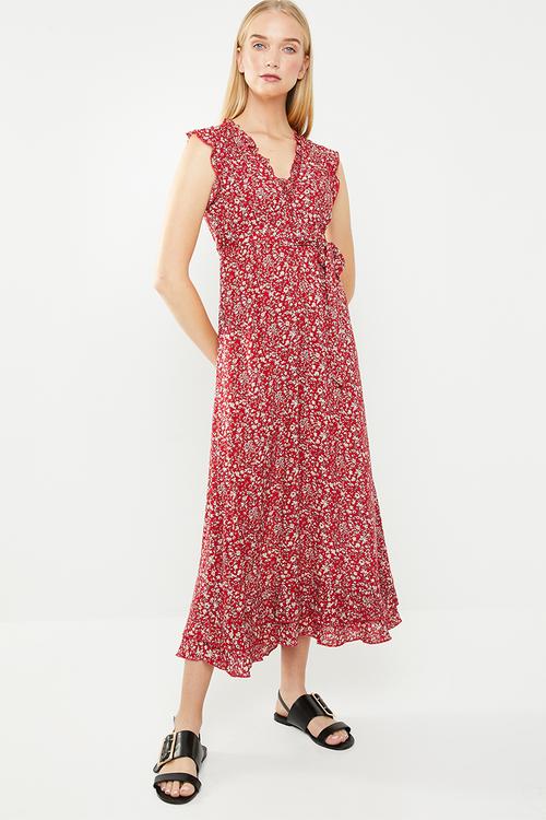 V front empire line maxi - red & white 