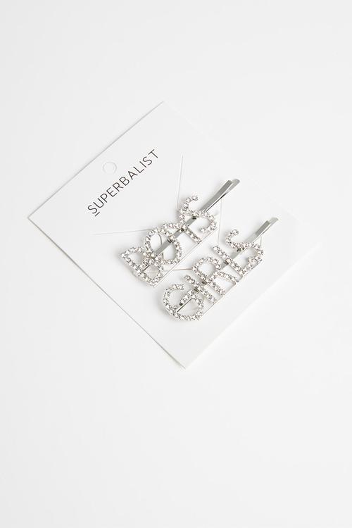 "Boys" & "girls" hairclip set - silver
