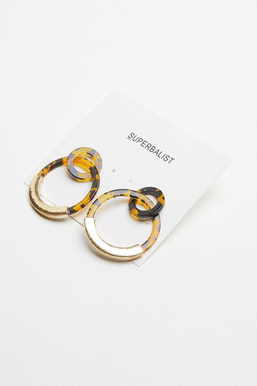Resin hoop statement earrings - brown & black