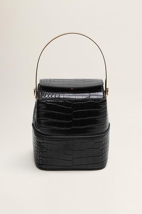 Croc-effect bucket bag - black