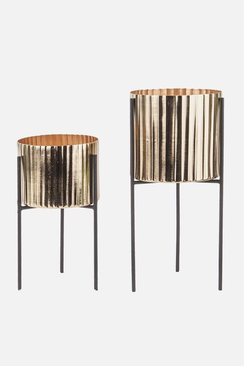 Stilt iron plant pot set - gold & black
