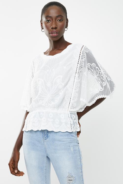 Emily embroidery crochet top - white