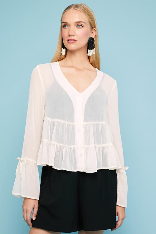 Button-through gypsy blouse - cream