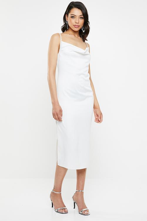 Satin cowl cami midi dress - white