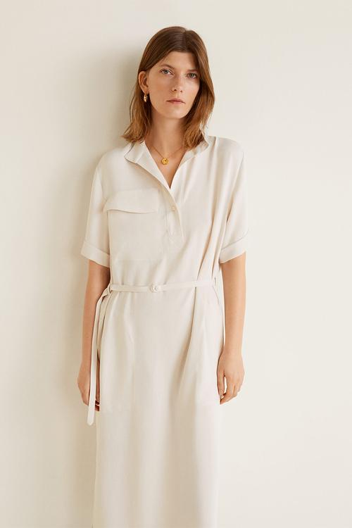 Midi shirt dress with pocket detail - neutral 