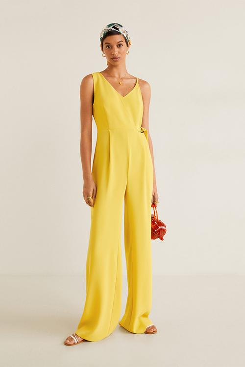 Asymmetric long jumpsuit - yellow