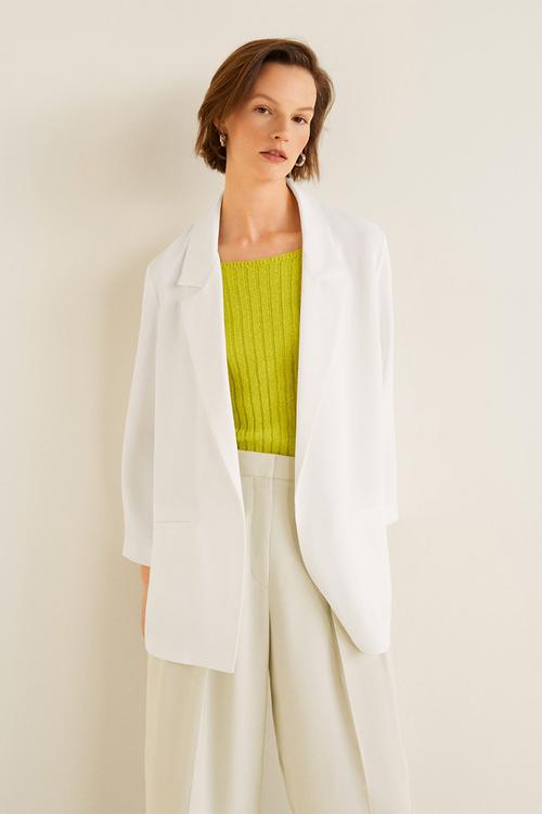 Textured unstructured blazer - white
