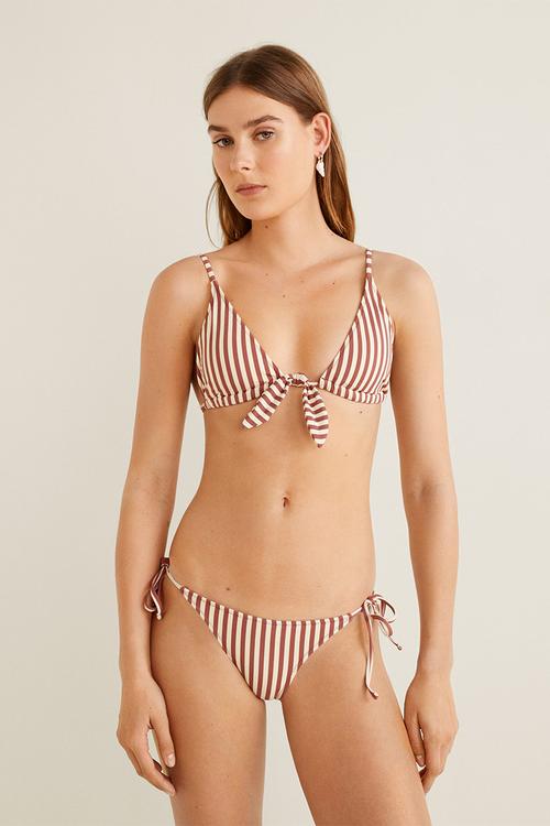 Striped bikini top - rust & white 