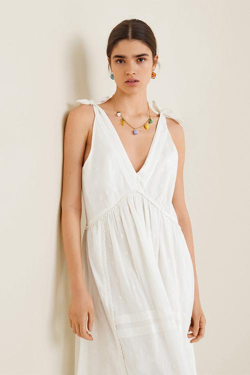 Embroidered long dress - off white