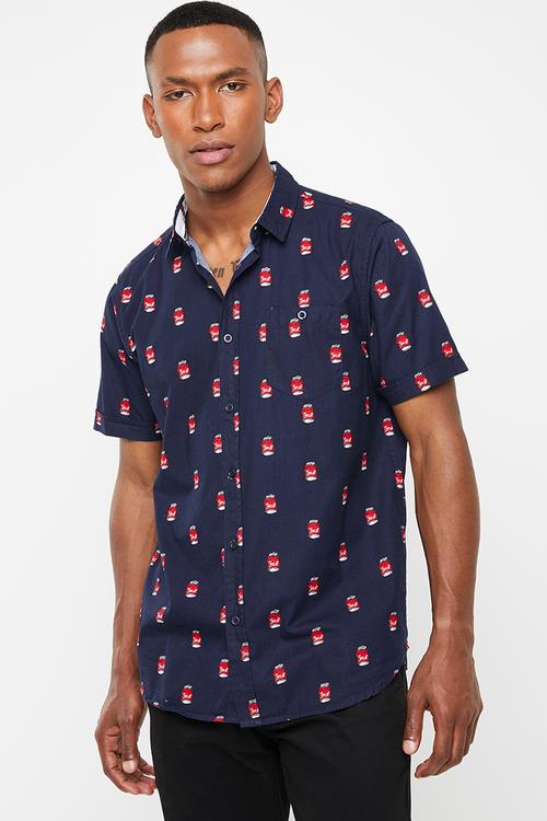 Can printed short sleeve shirt - navy