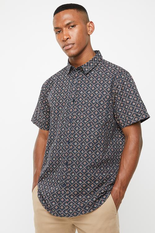 Howie short sleeve shirt - navy & brown 