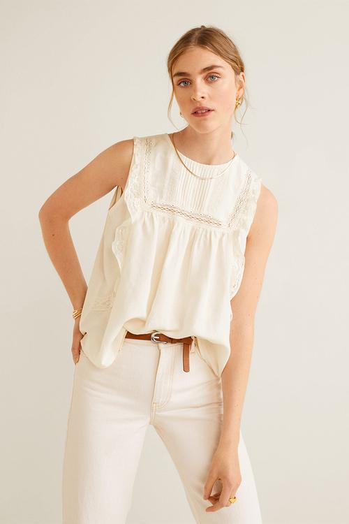 Lace detail blouse - off white