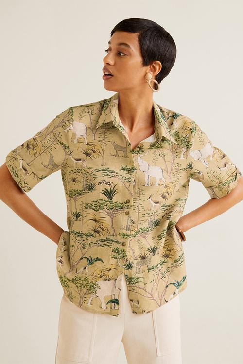 Linen shirt with elephant print - beige