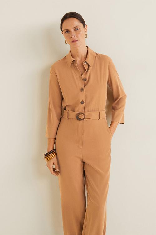 Longer length jumpsuit with belt - brown