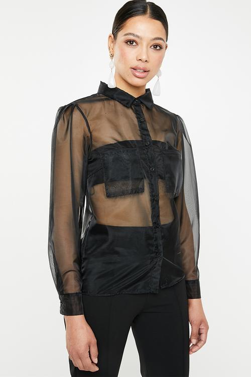 Puff sleeve organza shirt - black