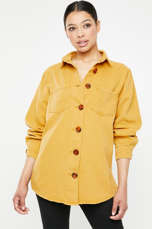 Tortoise shell button through denim shirt - yellow