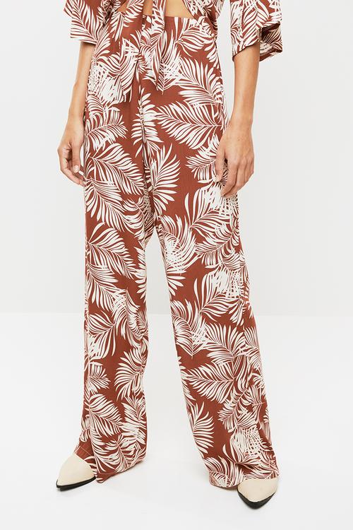 Palm print soft pants - rust & cream