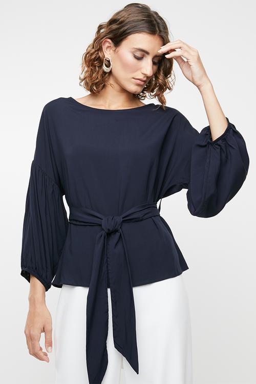 Lantern sleeve blouse - navy