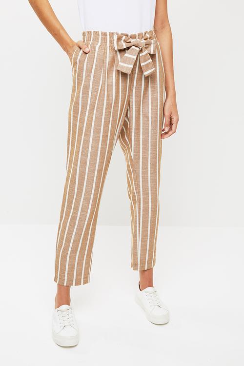 Linen look suit pants - brown & white