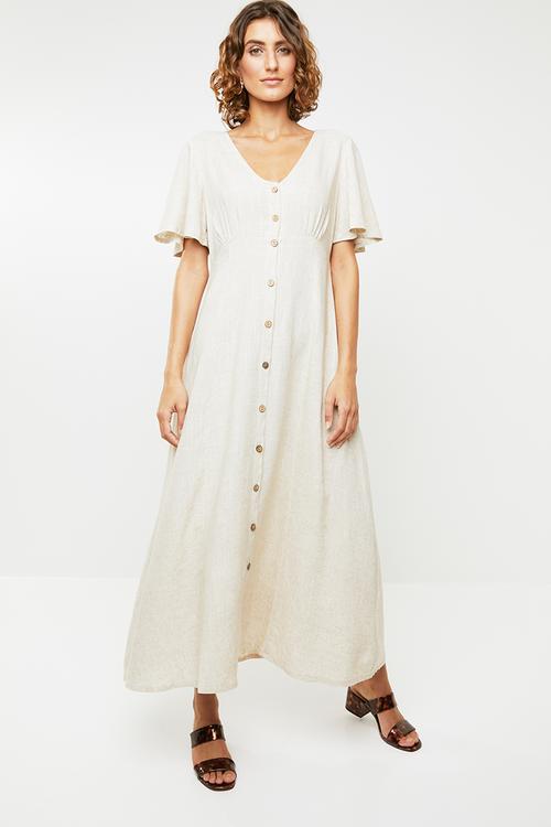 Linen blend dress - beige