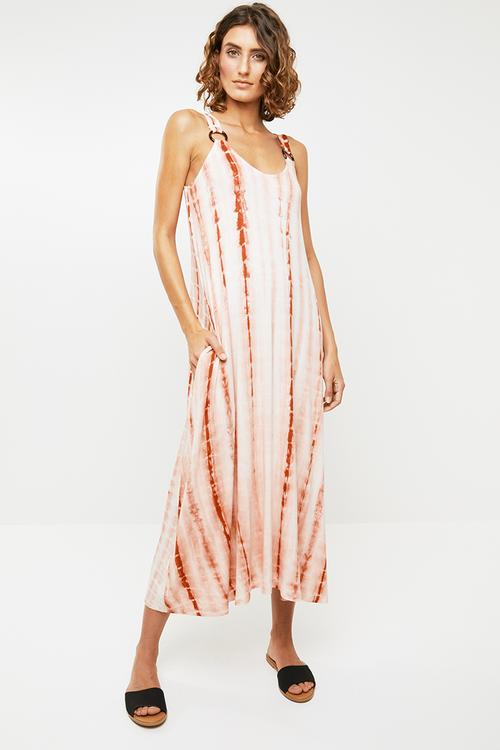 Tie dye dress -  white & rust