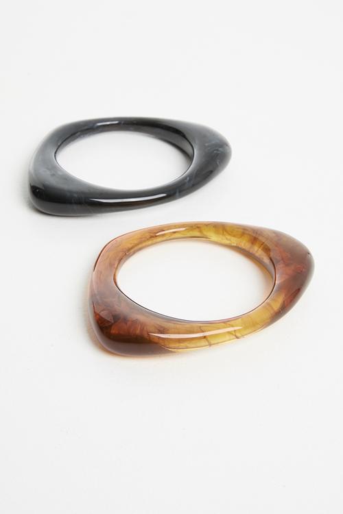 2 Pack statement bangle set - black & brown