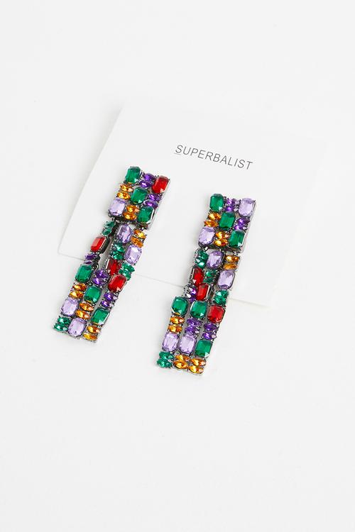 Mosaic curtain drop earrings - multi