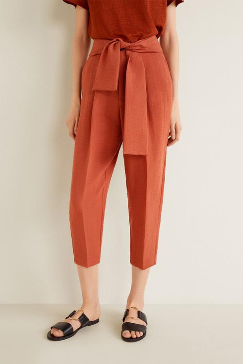 Tie waist crop trouser - rust