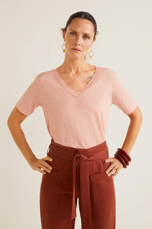 Flecked V-neck tee - pink