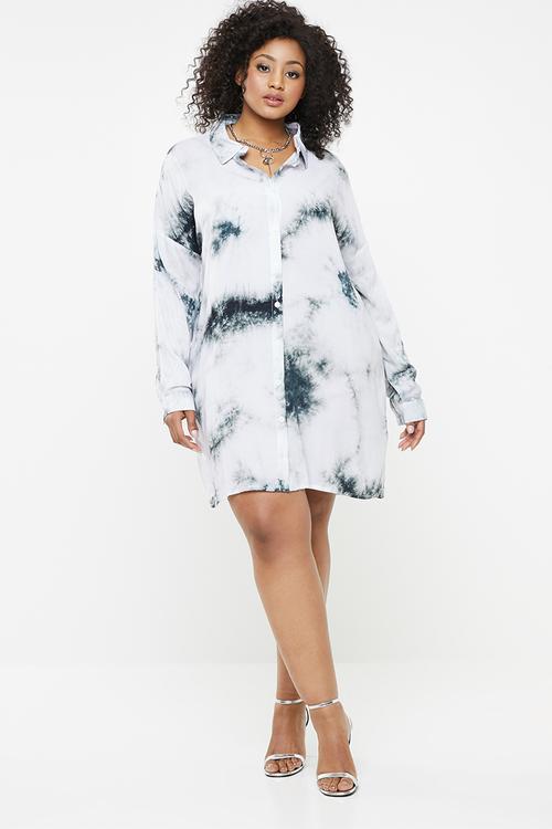 Curve tie-dye oversized shirt dress - navy & white