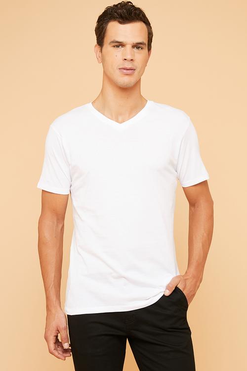 Plain V-neck short sleeve tee - white