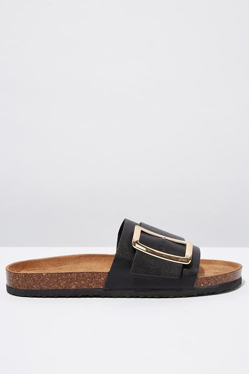 Faux leather buckle slide - black