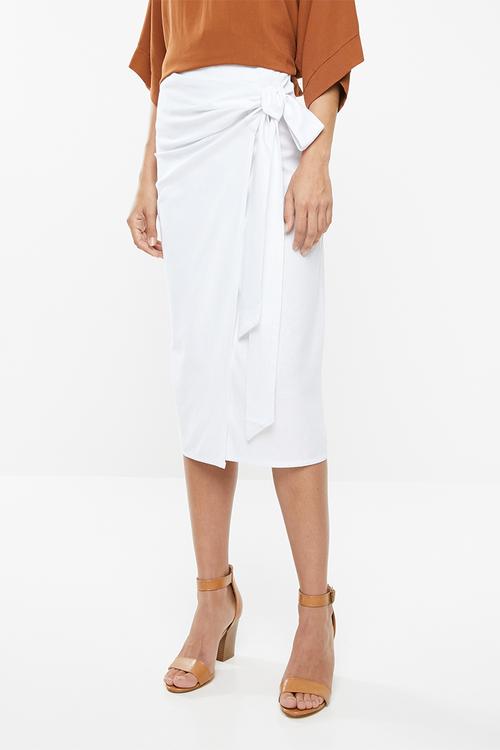 Linen blend wrap skirt - white