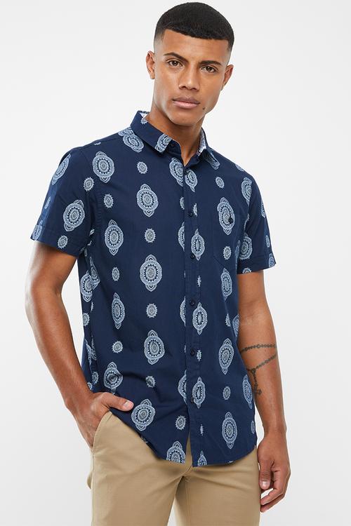 Geometry short sleeve shirt - navy & white