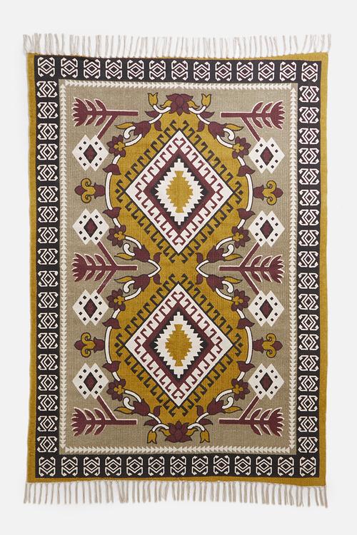 Munibah woven printed rug - pink & mustard
