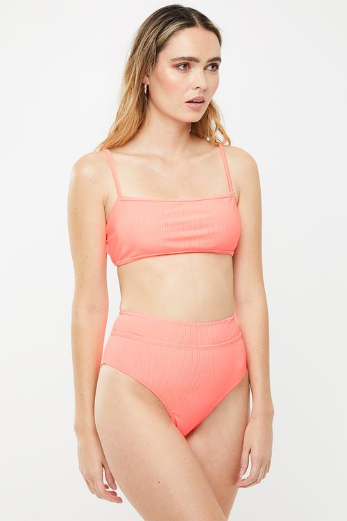 Highwaisted banded cheeky bikini bottom  - pink